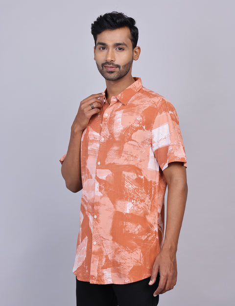 Orange Printed Half Sleeve Shirt – Regular Fit