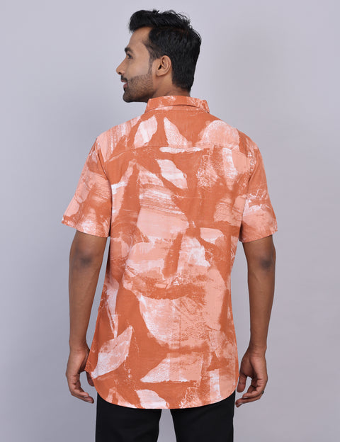 Orange Printed Half Sleeve Shirt – Regular Fit