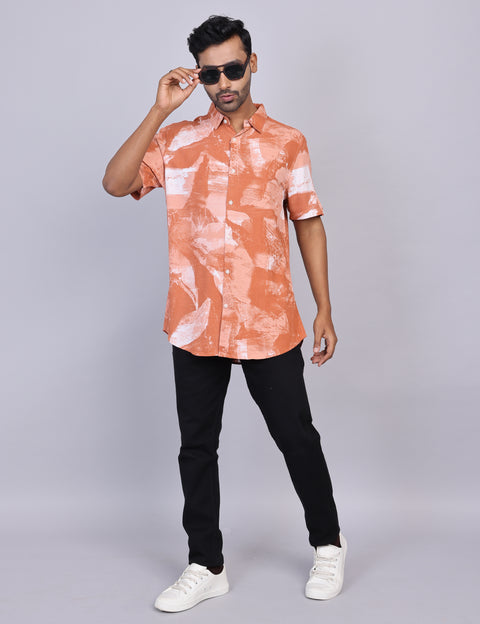 Orange Printed Half Sleeve Shirt – Regular Fit