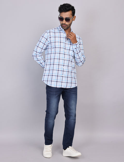 Blue & White Checks Full Sleeve Shirt – Regular Fit