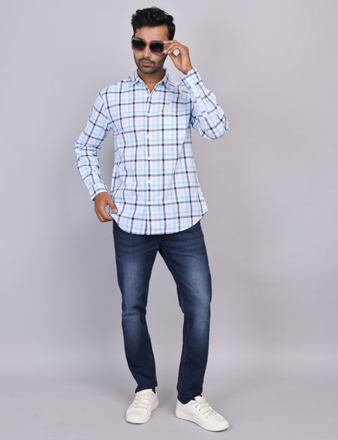 Blue & White Checks Full Sleeve Shirt – Regular Fit