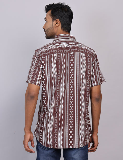 Brown Printed Half Sleeve Shirt – Regular Fit