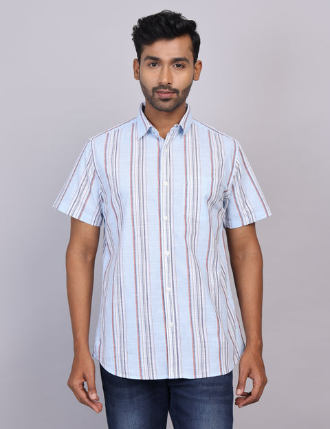 Blue Stripe Half Sleeve Shirt – Regular Fit