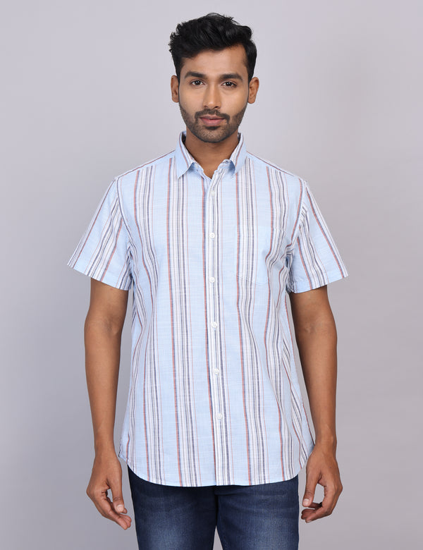 Blue Stripe Half Sleeve Shirt – Regular Fit