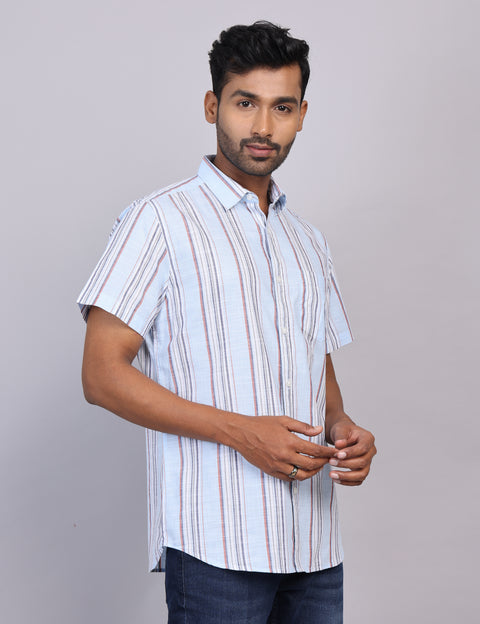 Blue Stripe Half Sleeve Shirt – Regular Fit