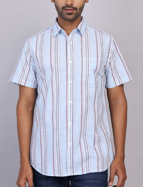 Blue Stripe Half Sleeve Shirt – Regular Fit