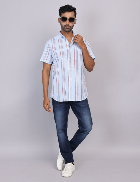Blue Stripe Half Sleeve Shirt – Regular Fit