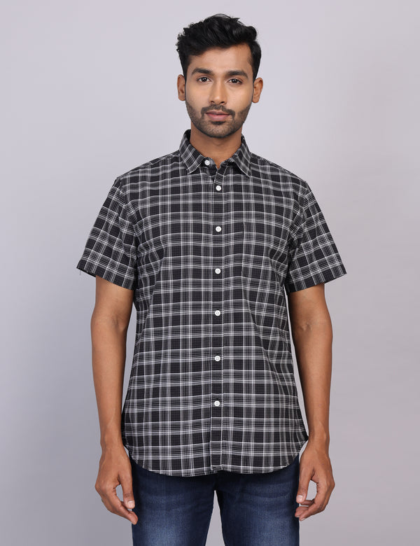 Black Checks Half Sleeve Shirt – Regular Fit