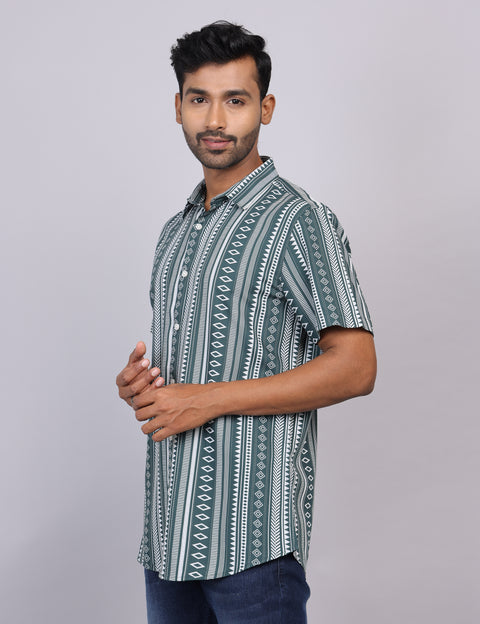 Green Printed Half Sleeve Shirt – Regular Fit