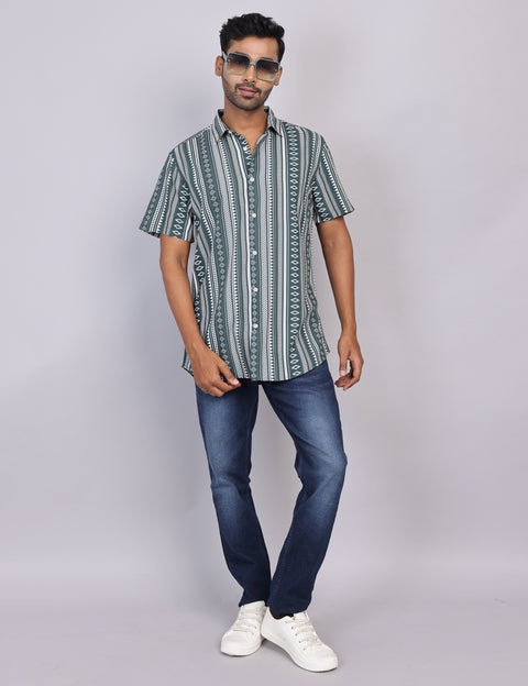 Green Printed Half Sleeve Shirt – Regular Fit