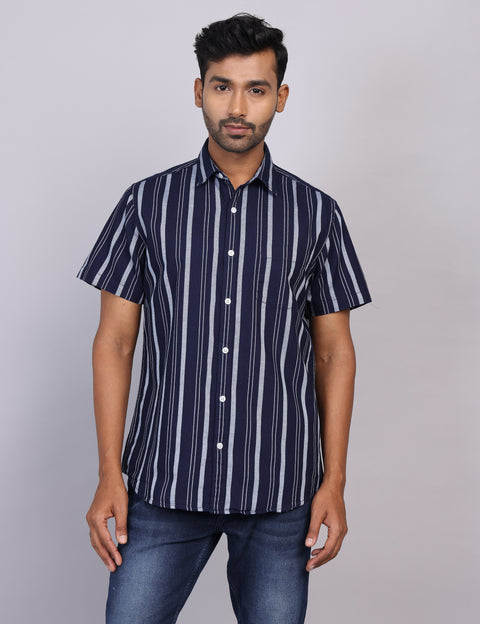 Navy Stripe Half Sleeve Shirt – Regular Fit