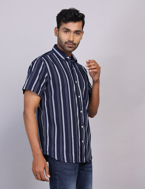Navy Stripe Half Sleeve Shirt – Regular Fit