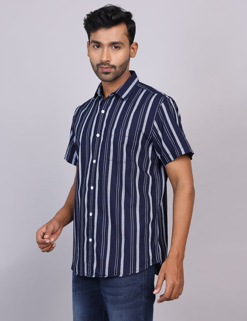 Navy Stripe Half Sleeve Shirt – Regular Fit