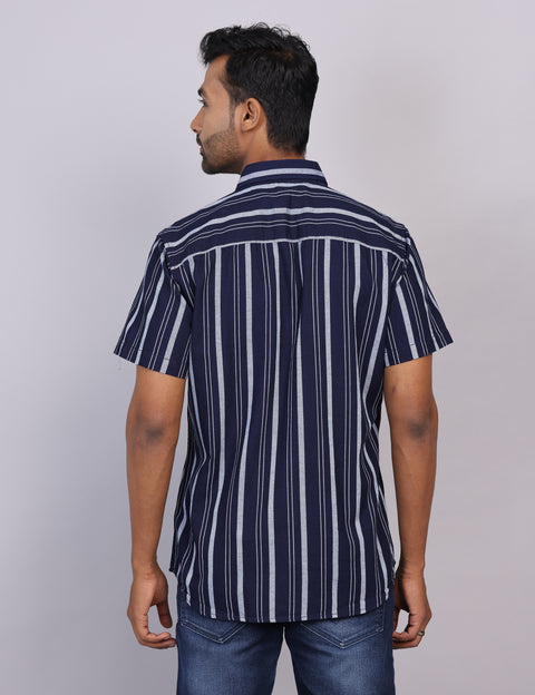 Navy Stripe Half Sleeve Shirt – Regular Fit