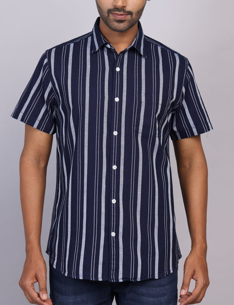Navy Stripe Half Sleeve Shirt – Regular Fit