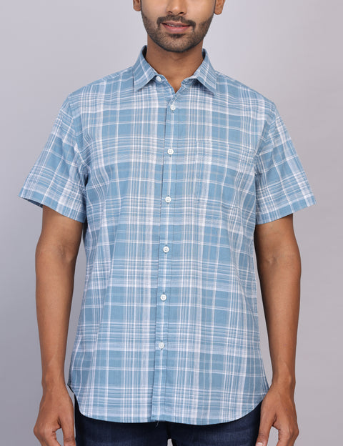 Blue Checks Half Sleeve Shirt – Regular Fit