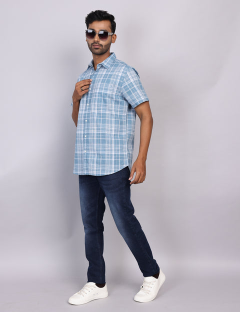 Blue Checks Half Sleeve Shirt – Regular Fit