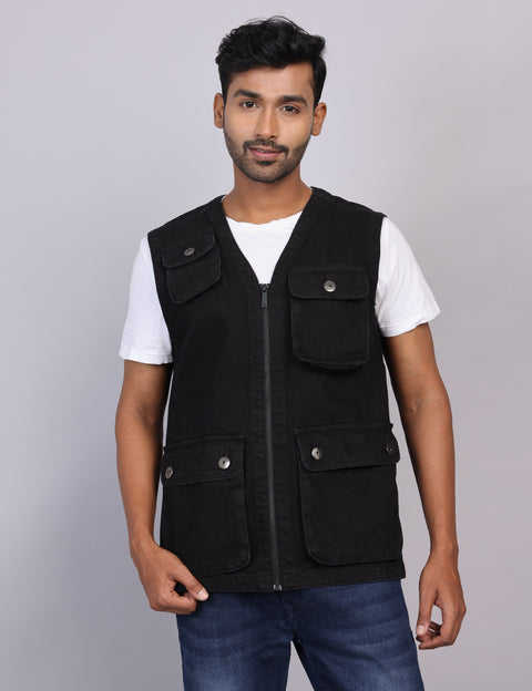 Black Sleeveless Vest Coat – Slim Fit