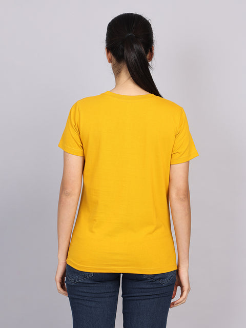 Women’s Mustard Round Neck Chest Print T-Shirt