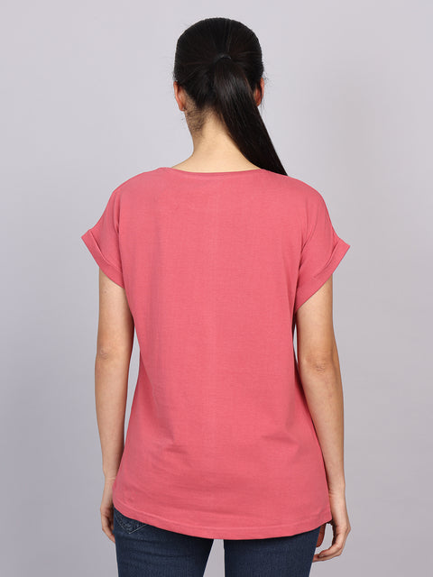 Women’s Dark Peach Dolman Sleeve Chest Print T-Shirt