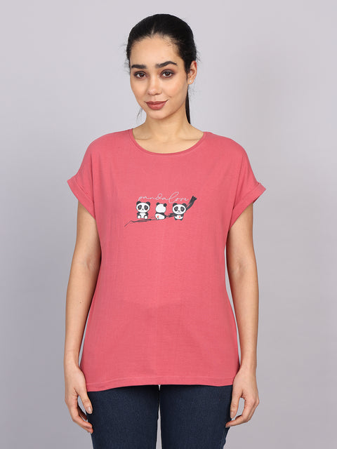 Women’s Dark Peach Dolman Sleeve Chest Print T-Shirt