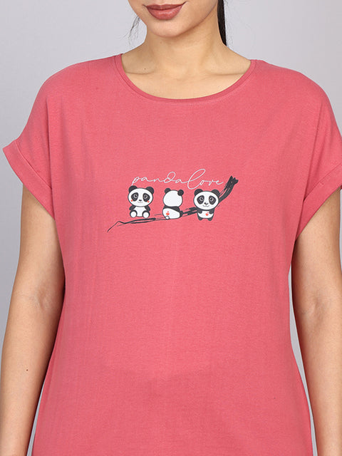 Women’s Dark Peach Dolman Sleeve Chest Print T-Shirt