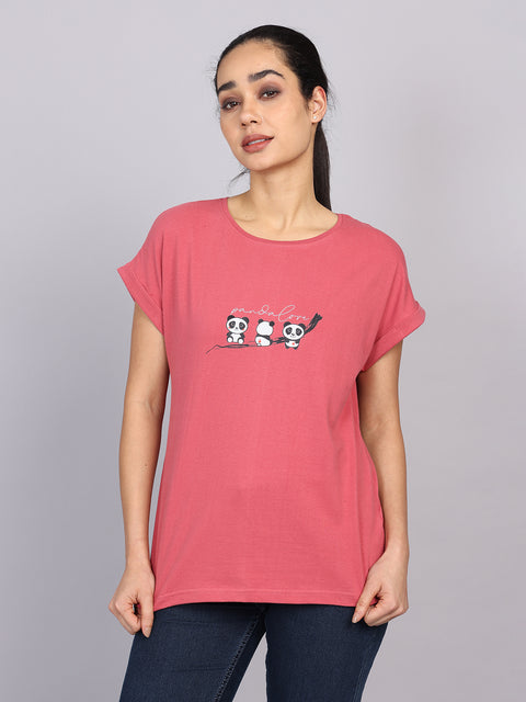 Women’s Dark Peach Dolman Sleeve Chest Print T-Shirt