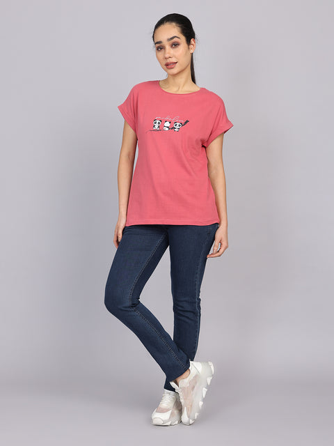 Women’s Dark Peach Dolman Sleeve Chest Print T-Shirt