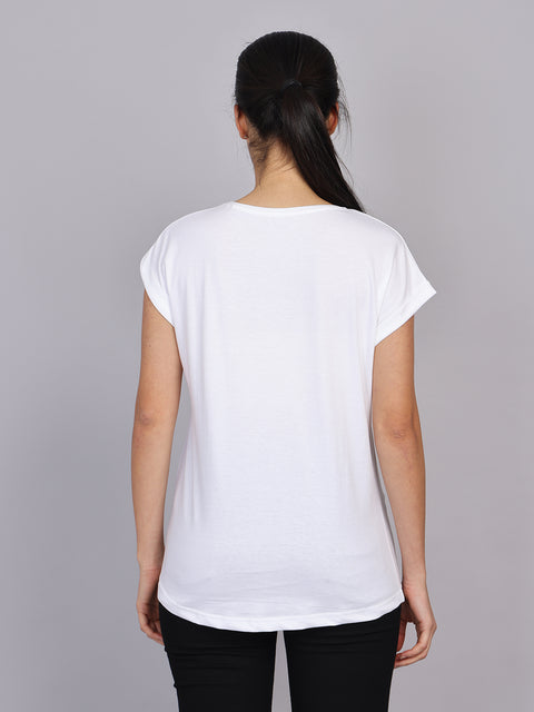 Women’s White Dolman Sleeve Chest Print T-Shirt