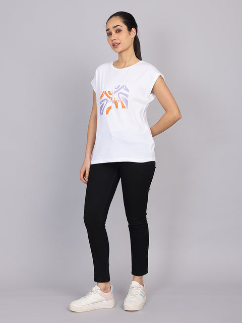 Women’s White Dolman Sleeve Chest Print T-Shirt