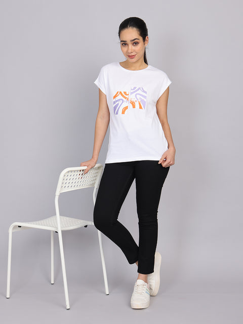 Women’s White Dolman Sleeve Chest Print T-Shirt