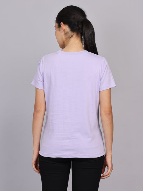 Women’s Lavender Round Neck Chest Print T-Shirt