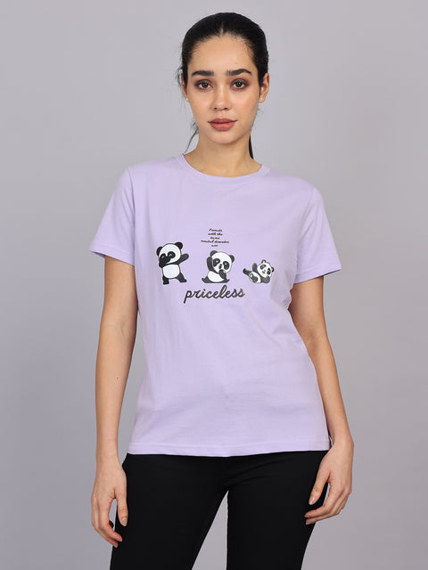 Women’s Lavender Round Neck Chest Print T-Shirt