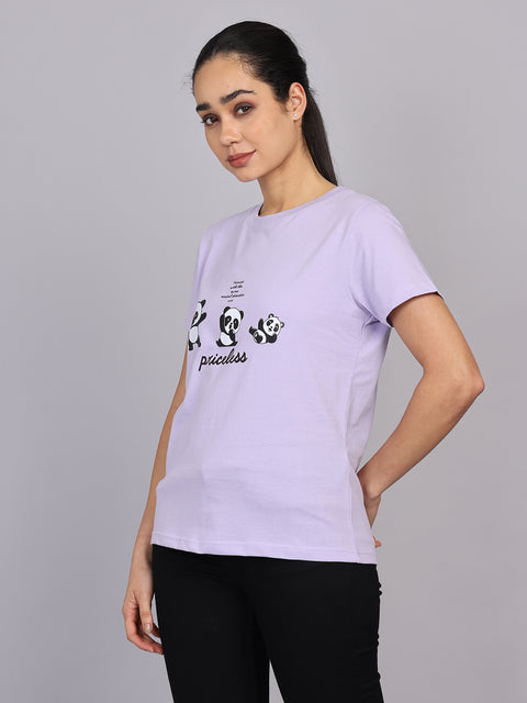 Women’s Lavender Round Neck Chest Print T-Shirt