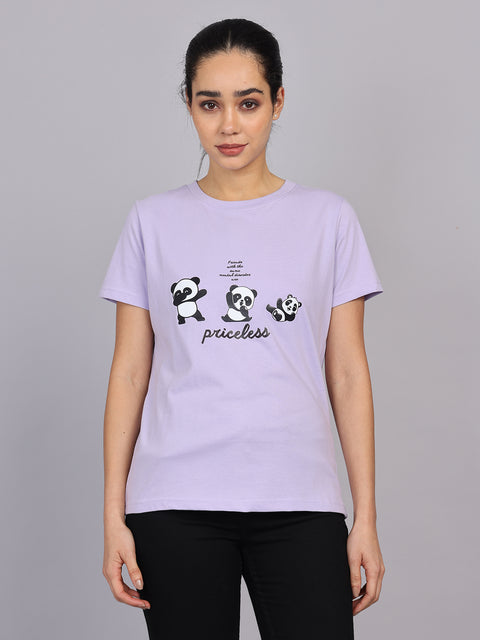 Women’s Lavender Round Neck Chest Print T-Shirt