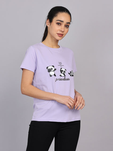 Women’s Lavender Round Neck Chest Print T-Shirt
