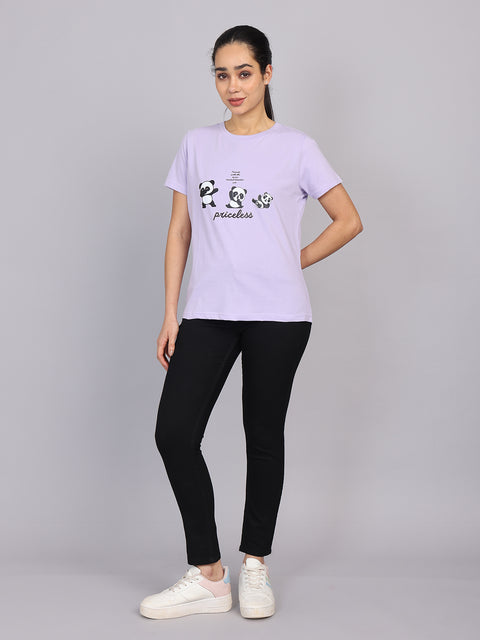 Women’s Lavender Round Neck Chest Print T-Shirt