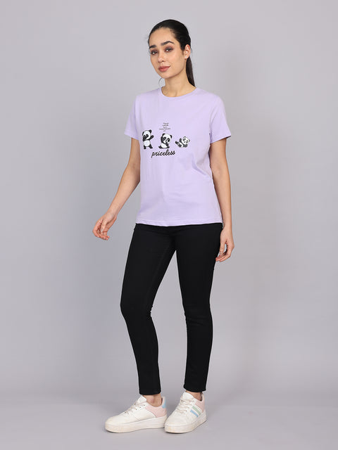 Women’s Lavender Round Neck Chest Print T-Shirt