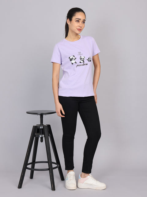 Women’s Lavender Round Neck Chest Print T-Shirt