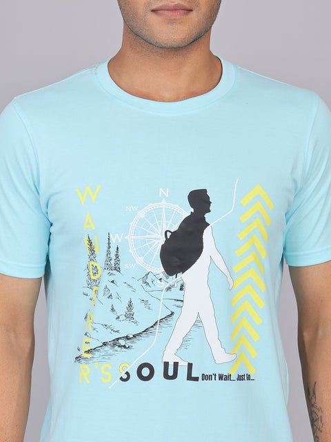 Men’s Pastel Sky Round Neck Cotton T-Shirt