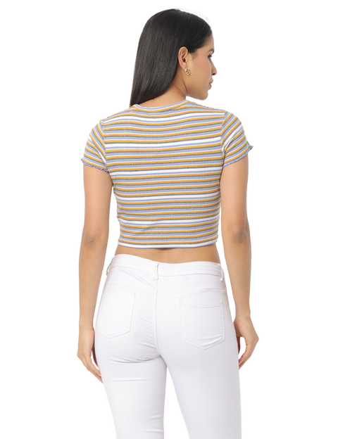 Women's Striped Cropped T-Shirt, Short Sleeves