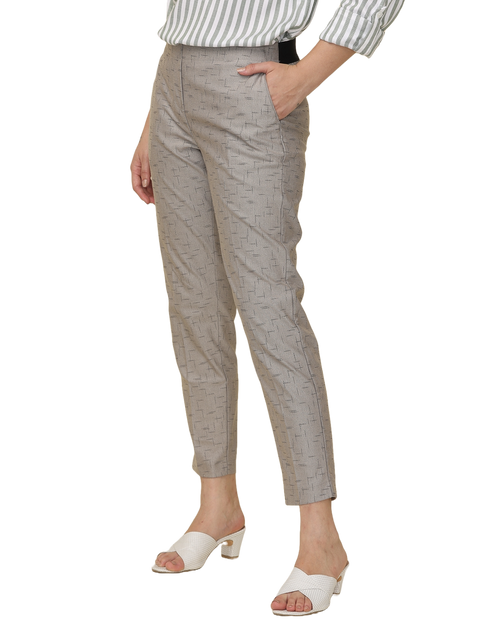 Women's Grey  Elasticated Slim Fit Formal Trouser