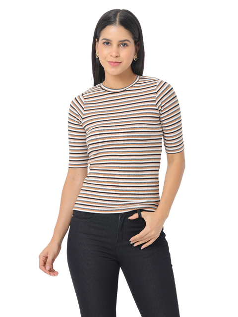 Women's Striped Short Sleeve Cropped T-Shirt