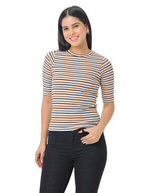 Women's Striped Short Sleeve Cropped T-Shirt