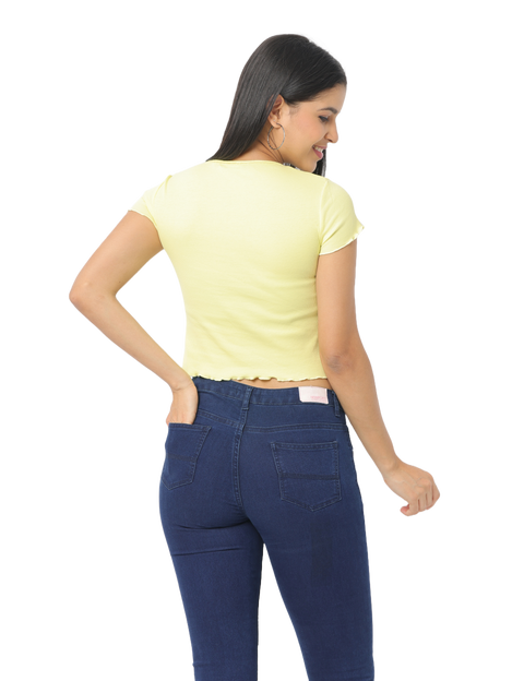 Women's Yellow Short Sleeves Cropped T-Shirt