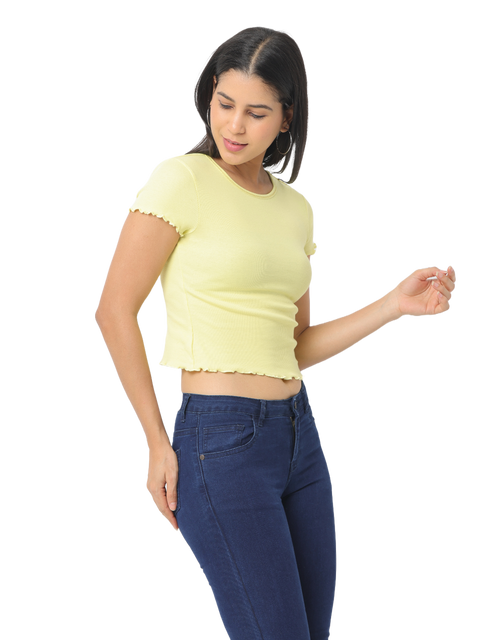 Women's Yellow Short Sleeves Cropped T-Shirt