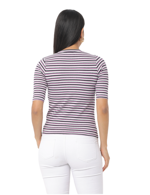 Women's Purple Striped Short Sleeve Crop T-Shirt