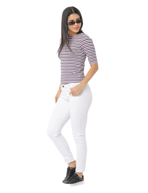 Women's Purple Striped Short Sleeve Crop T-Shirt