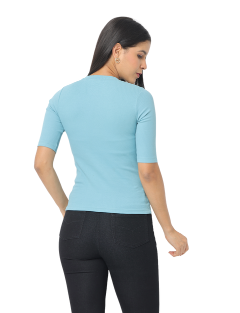 Women's Turquoise Blue Short Sleeve Crew Neck T-Shirt