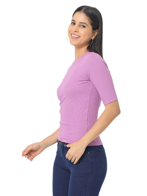 Women's Cropped, Short Sleeve Round T-Shirt in Purple